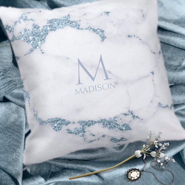 Modern Marble Glitter Monogram Dusty Blue ID816 Cushion (Creator Uploaded)