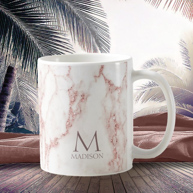 Modern Marble Glitter Monogram Rose Gold ID816 Coffee Mug (Creator Uploaded)