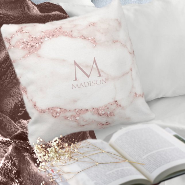 Modern Marble Glitter Monogram Rose Gold ID816 Cushion (Creator Uploaded)