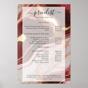 Modern Marble Glitter Salon Preisliste Poster