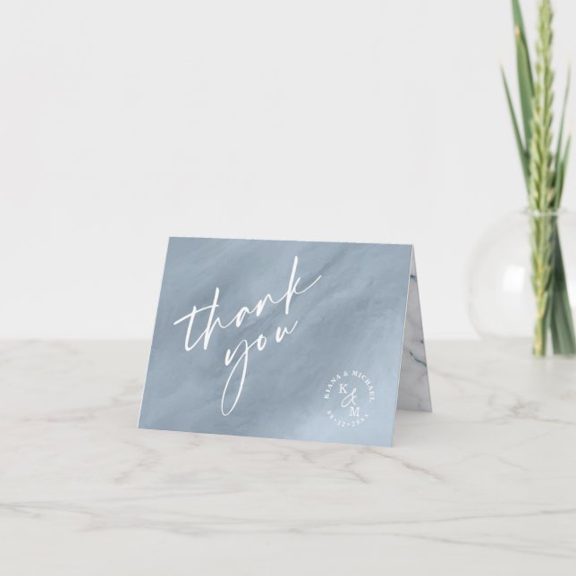 Modern Marble Glitter Thank You Dusty Blue ID816 Card (Front)