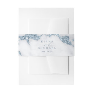 Modern Marble Glitter Wedding Dusty Blue ID816 Invitation Belly Band