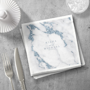 Modern Marble Glitter Wedding Dusty Blue ID816 Napkin