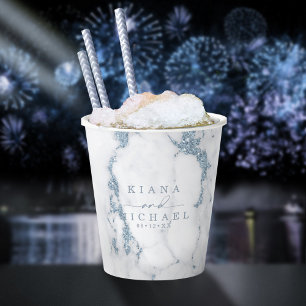 Modern Marble Glitter Wedding Dusty Blue ID816 Paper Cups
