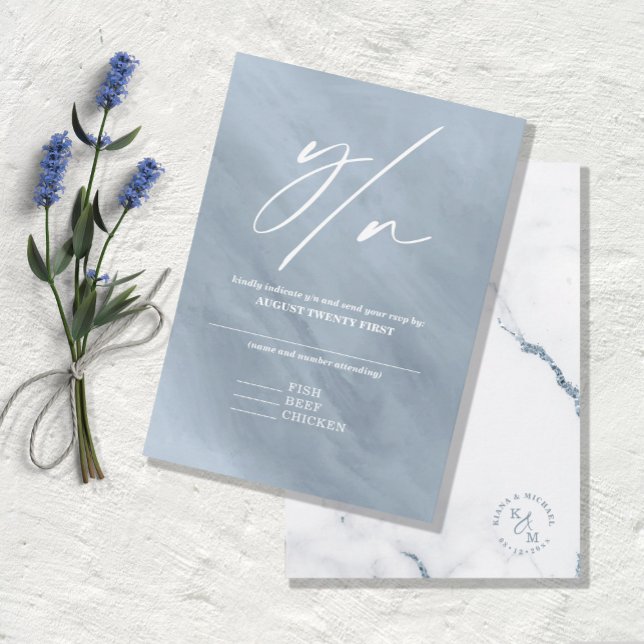 Modern Marble Glitter Wedding Dusty Blue V2 ID816 RSVP Card (Creator Uploaded)