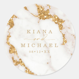 Modern Marble Glitter Wedding Gold ID816 Classic Round Sticker