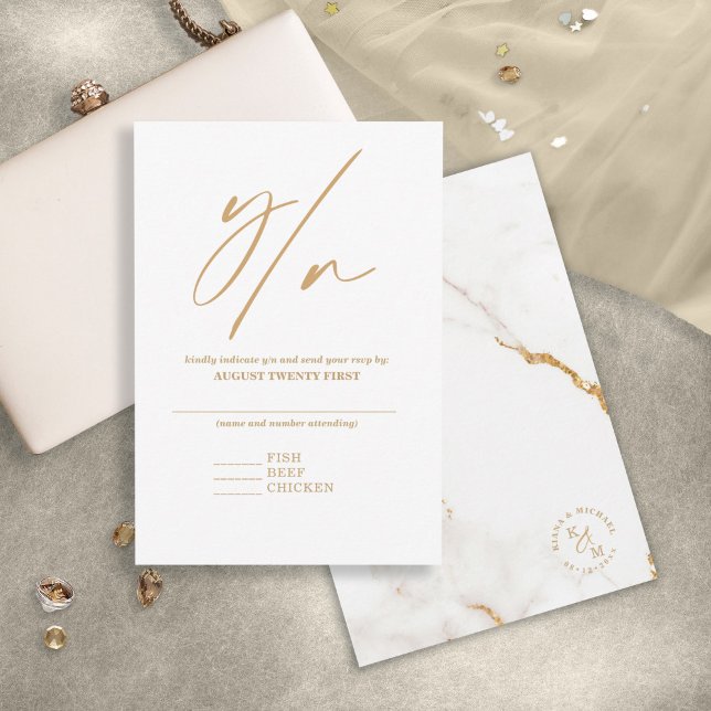 Modern Marble Glitter Wedding Gold ID816 RSVP Card (Creator Uploaded)