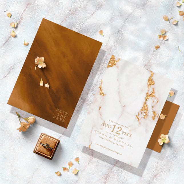 Modern Marble Glitter Wedding Gold ID816 Save The Date (Creator Uploaded)