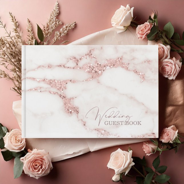 Modern Marble Glitter Wedding Rose Gold ID816 Guest Book (Creator Uploaded)