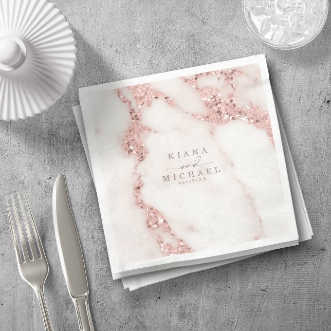 Modern Marble Glitter Wedding Rose Gold ID816 Napkin (Creator Uploaded)