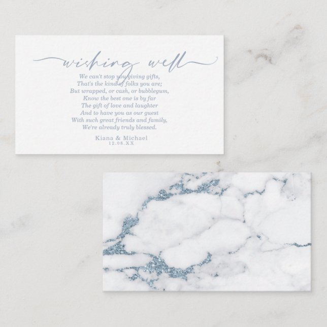 Modern Marble Glitter Wishing Well V3 Blue ID816 Enclosure Card (Front/Back)