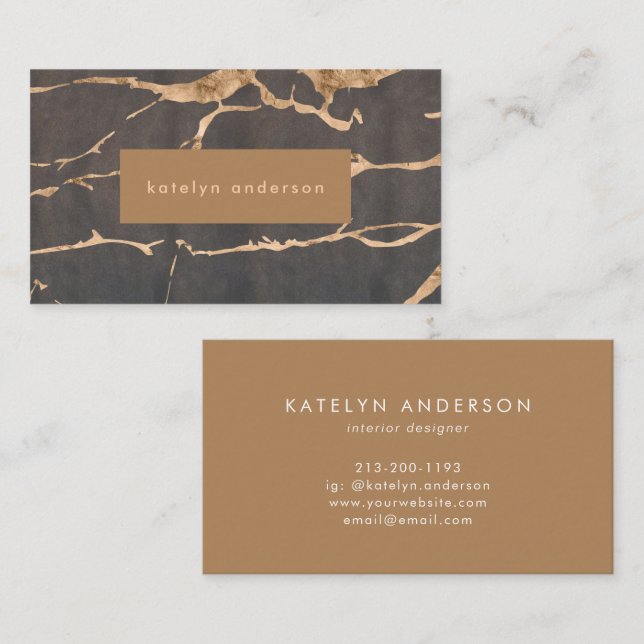 Modern Marble Gold Foil Gemstone Interior Designer Business Card (Front/Back)