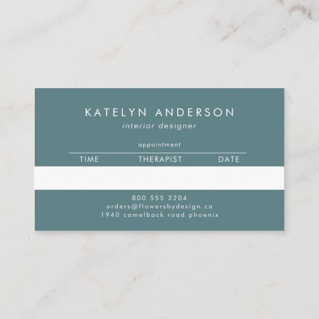Modern Marble Gold Gemstone Teal Interior Designer Appointment Card (Back)