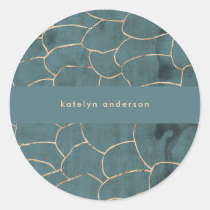 Modern Marble Gold Gemstone Teal Interior Designer Classic Round Sticker
