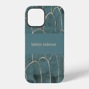 Modern Marble Gold Gemstone Teal Interior Designer iPhone 12 Case