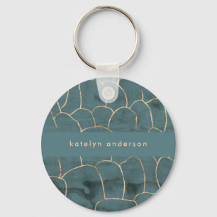 Modern Marble Gold Gemstone Teal Interior Designer Key Ring