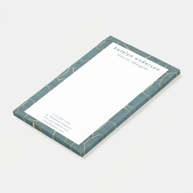 Modern Marble Gold Gemstone Teal Interior Designer Post-it Notes (Angled)