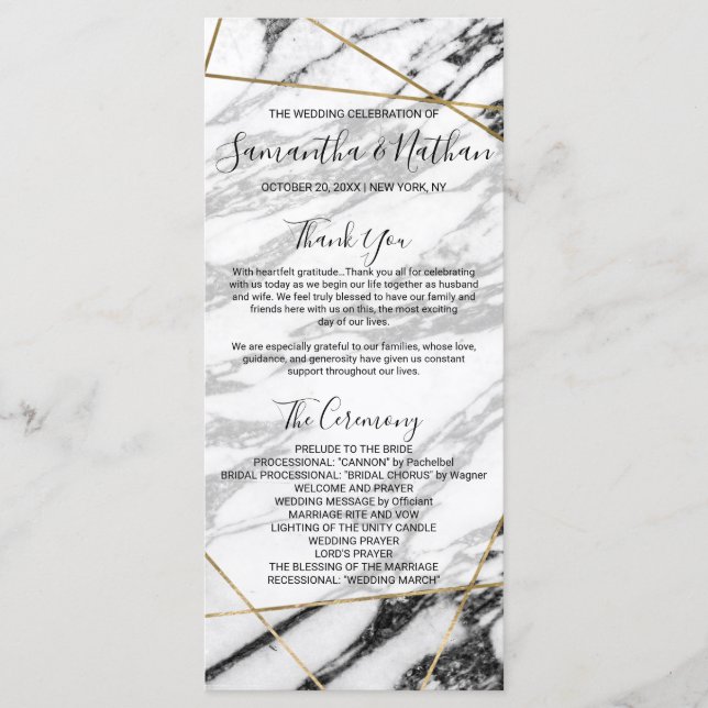 Modern Marble Gold Geometric Wedding Programs Programme (Front)