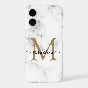Modern Marble Gold Girly Script Monogram