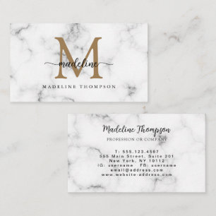 Modern Marble Gold Girly Script Monogram Business Card