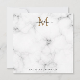 Modern Marble Gold Girly Script Monogram Square Card