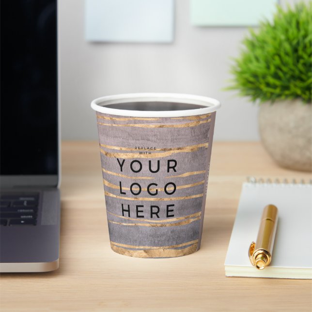 Modern Marble Gold Logo Gemstone Interior Designer Paper Cups (Insitu)