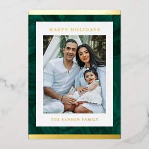 Modern Marble Green & Gold Holiday Photo Card