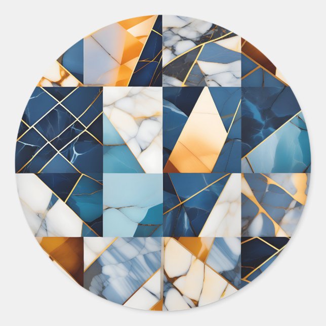 Modern Marble Grids Classic Round Sticker (Front)