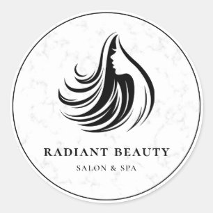 Modern Marble Hair Salon Spa Logo Classic Round Sticker