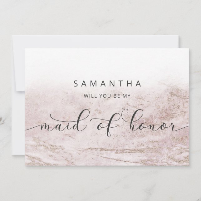 Modern Marble Mauve Maid of Honour Proposal Card (Front)