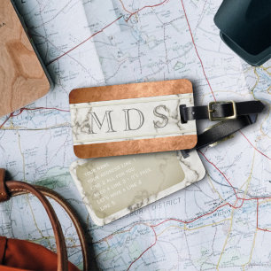 Modern Marble Monogram Striped Luggage Tag