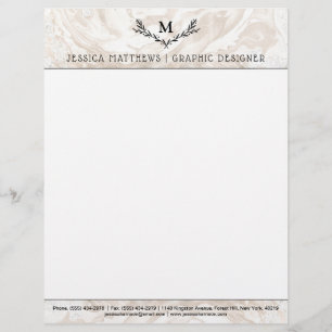 Modern Marble Monogram Wreath Custom Letterhead