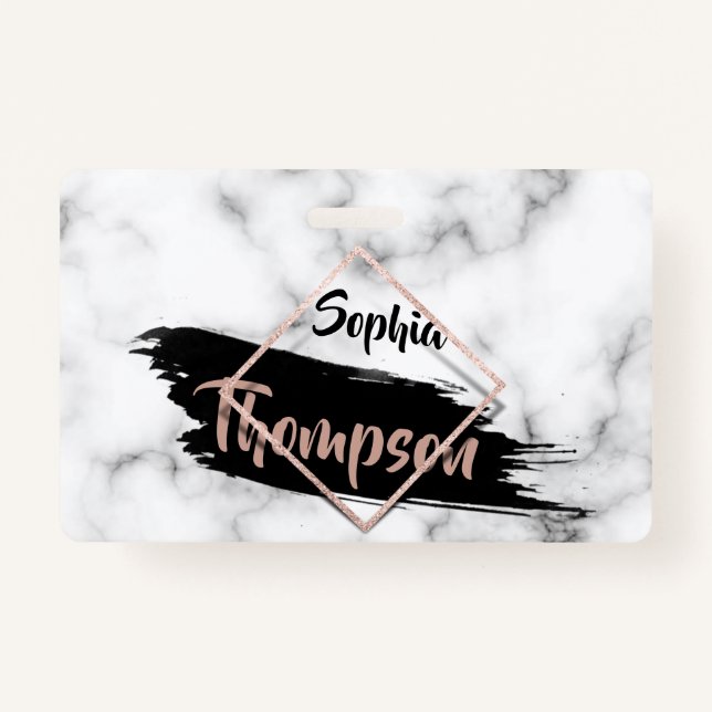 Modern Marble Paint Stroke Name - Badge ID Badge (Front)