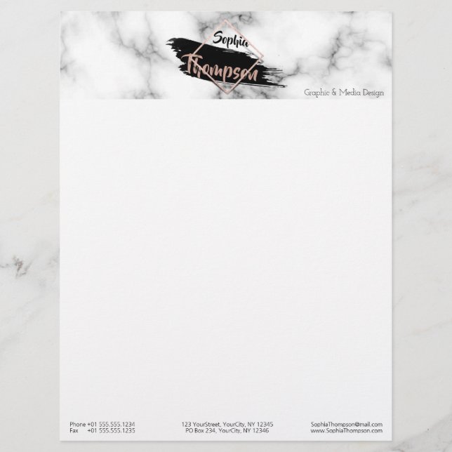 Modern Marble Paint Stroke Name - Letterhead (Front)