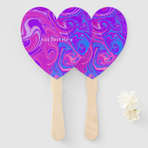 Modern Marble Paint Swirls Pink Purple Heart Hand Fan