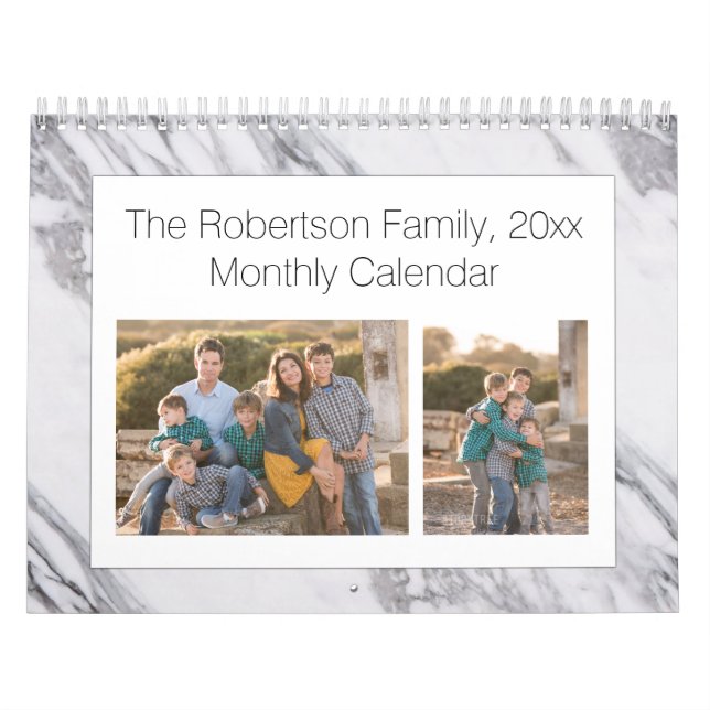 Modern Marble Photo Collage 24-Image Family Calendar (Cover)