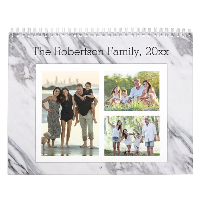 Modern Marble Photo Collage 36-Image Family Calendar (Cover)