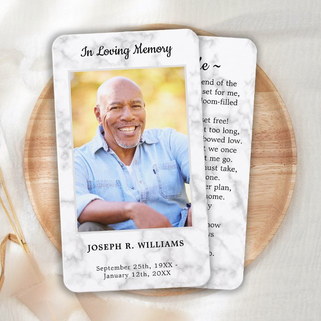 Modern Marble Photo Funeral Memorial Prayer Card (Creator Uploaded)