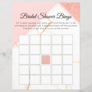 Modern Marble Pink and Gold Bridal Bingo