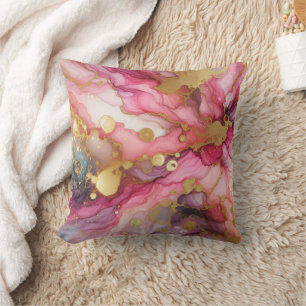 Modern Marble Pink + Gold Luxury Alcohol Ink Cushion