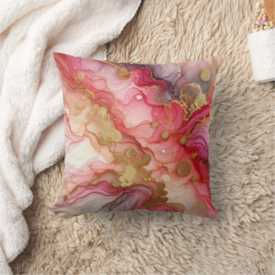 Modern Marble Pink + Gold Luxury Alcohol Ink Cushion