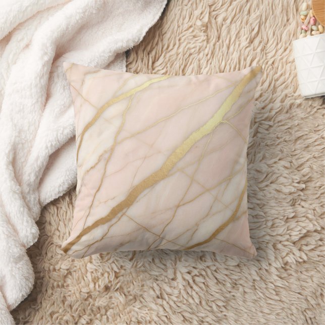 Modern Marble Pink + Gold Luxury  Cushion (Blanket)