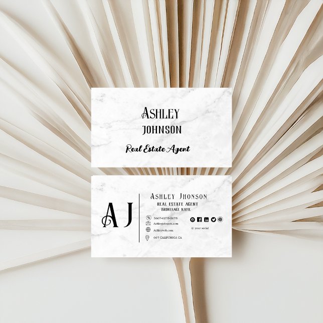 Modern Marble Realtor Real Estate Marketing Business Card (Creator Uploaded)