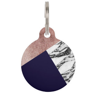 Modern Marble Rose Gold and Navy Blue Tricut Geo Pet Tag
