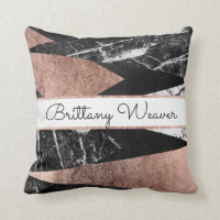 Modern Marble Rose Gold Black Triangle Monogram