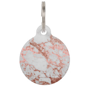 Modern Marble Rose Gold Glitter Pet Tag