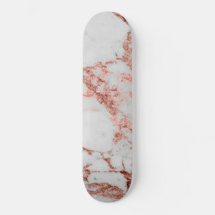 Modern Marble Rose Gold Glitter Skateboard