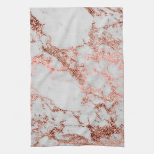 Modern Marble Rose Gold Glitter Tea Towel