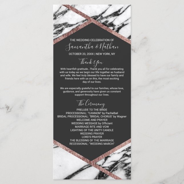 Modern Marble Rose Gold Trim Hexagon Programs Programme (Front)