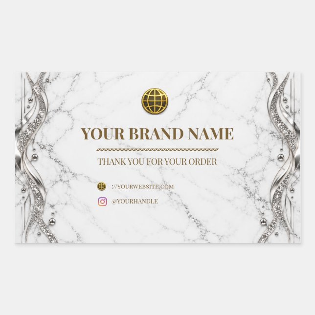 Modern Marble Silver Rectangle Box Label (Front)
